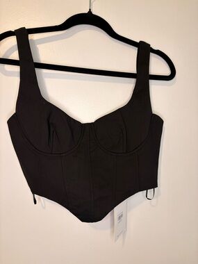 Hello Molly “On and On” Black Corset Top Bustier Structured Crop NWT Size L
